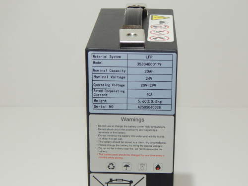 Аккумулятор литий-ионный (Li-ion) 24В/20Ач 186х85х266  для тележек CBD15 фото 2