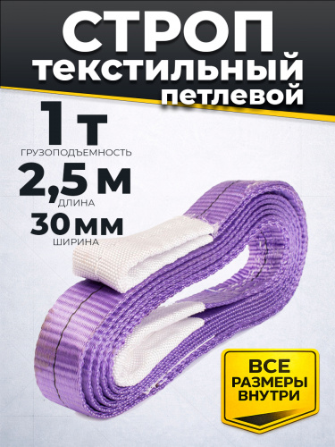 Строп текстильный TOR СТП 1,0 т 2,5 м 30 мм (6:1) фото 2